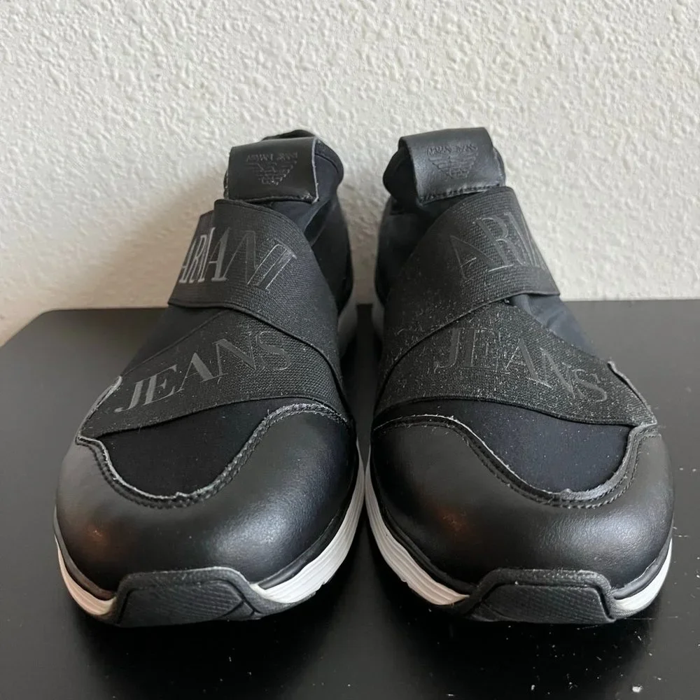 NWOT Armani Jean's Men's Black Elastic Runner Sneakers Shoes Size 8.5